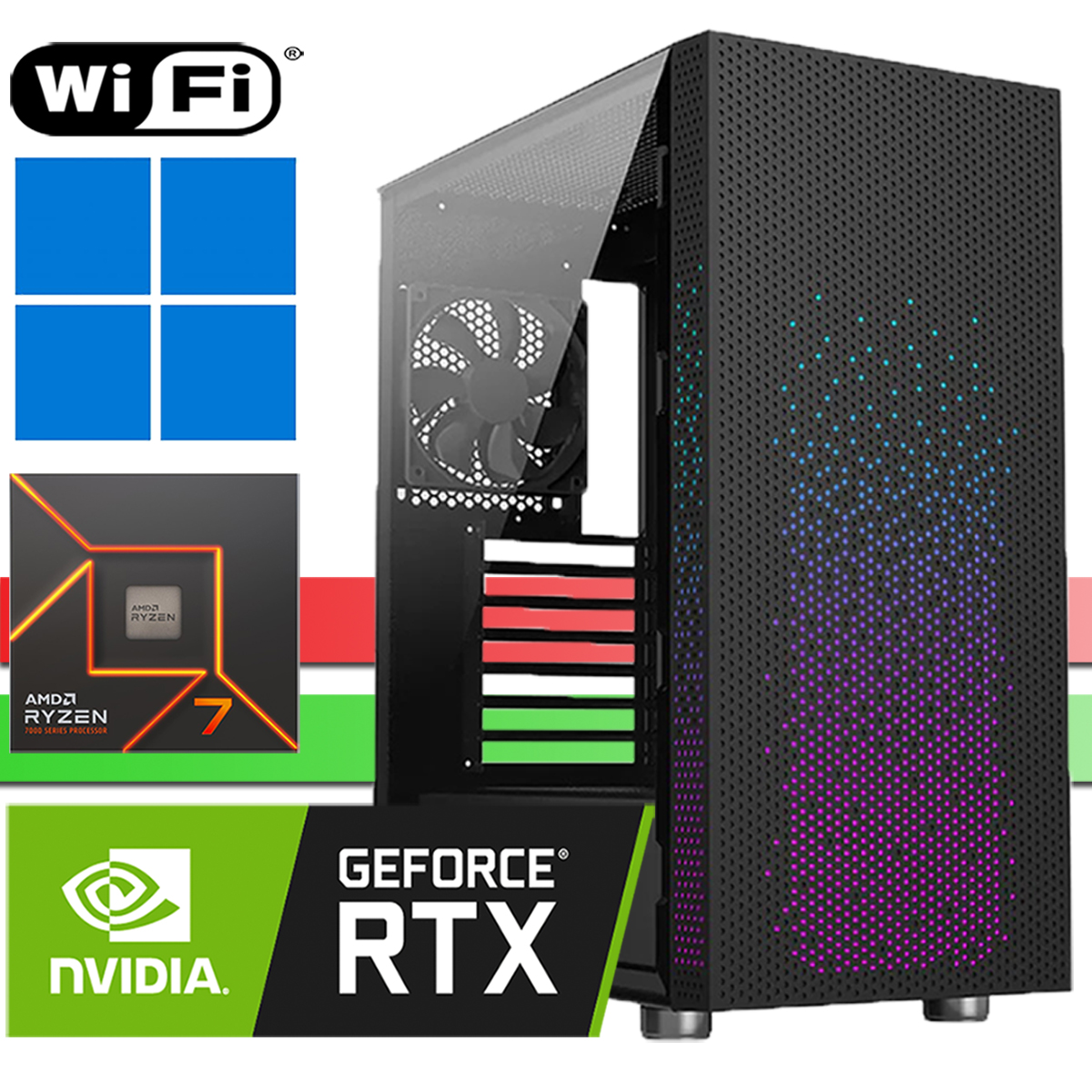 X-Gaming PC│AMD Ryzen 7 7700X│64GB RAM DDR5│2000GB SSD NVMe│4000GB HDD│RTX 5060 8G│Celesta│WiFi│Windows 11 Pro
