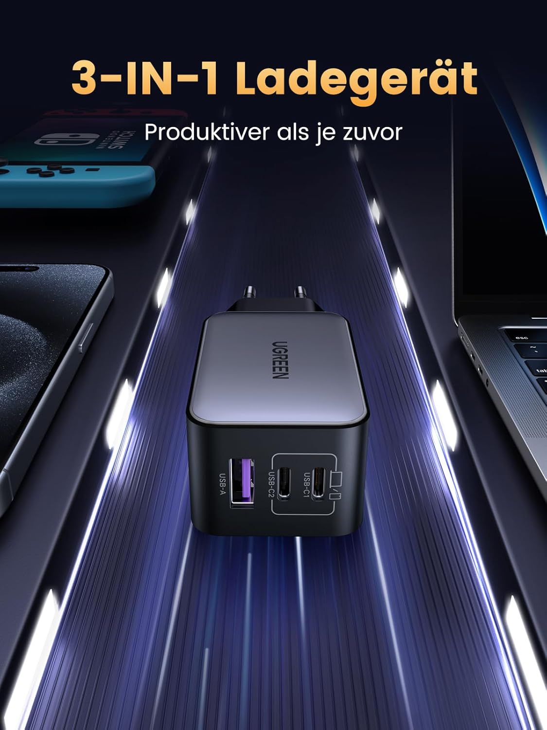 UGREEN Nexode USB C Ladegerät 65W GaN Charger 3-Port PD Netzteil