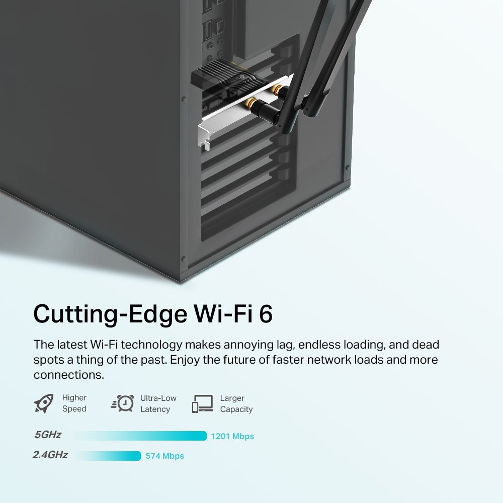 TP-Link AX1800, 2.4GHz/5GHz WLAN, Bluetooth 5.2, PCIe x1