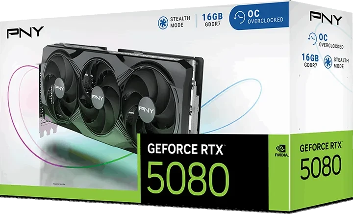 PNY GeForce RTX 5080 Overclocked Triple Fan, 16GB GDDR7, HDMI, 3x DP
