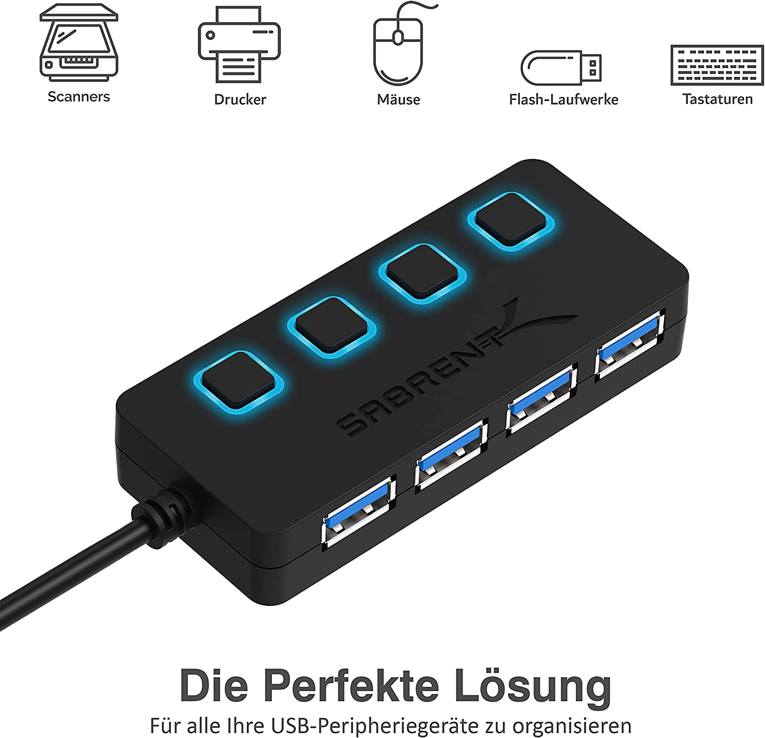 Sabrent HB-UM43 USB3.0-Hub ein/aus-Schalter