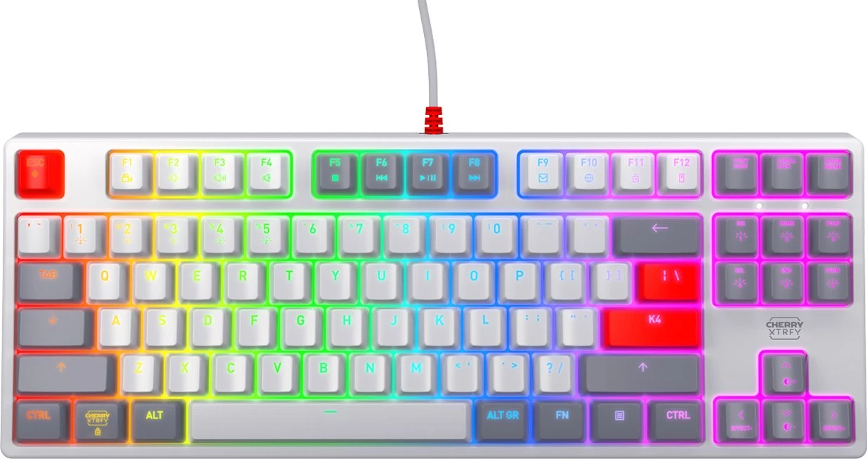Cherry Xtrfy K4V2 TKL, Gaming-Tastatur, Retro-Edition , grau, LEDs RGB, MX2A RGB RED, USB, DE