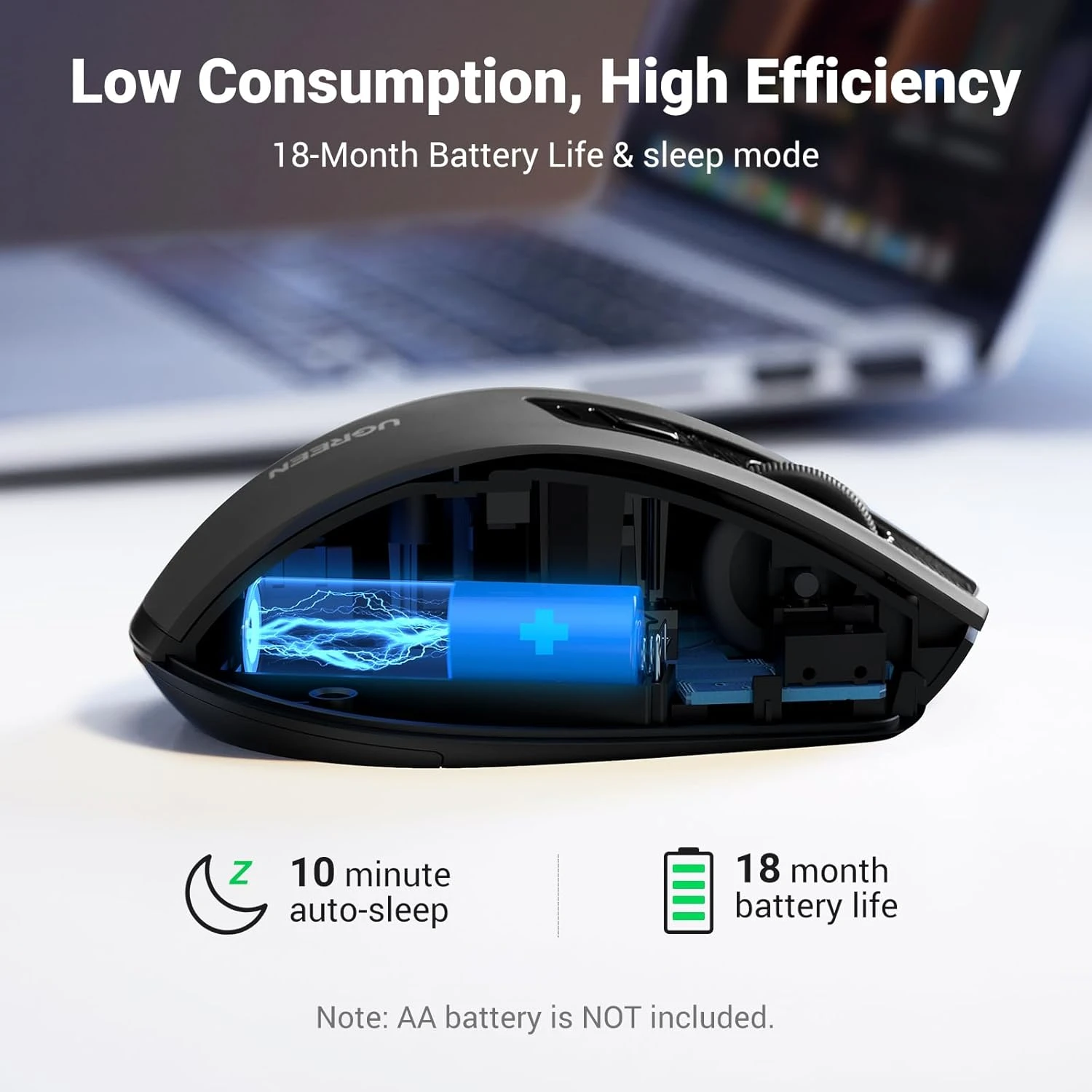 Ugreen MU006 Ergonomic 2.4G Wireless Mouse, schwarz, USB