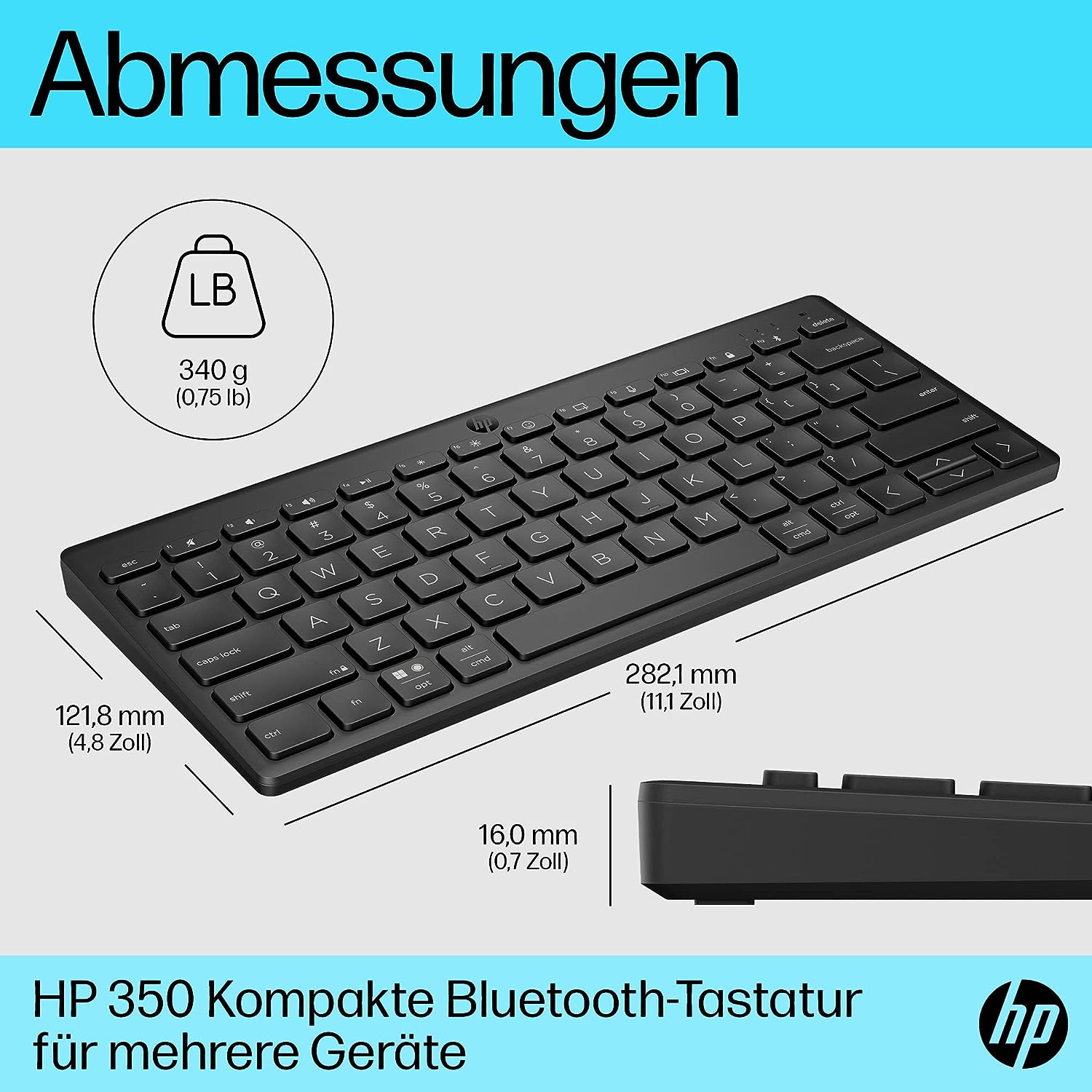 HP 350 Compact Multi-Device Keyboard schwarz, Bluetooth, DE
