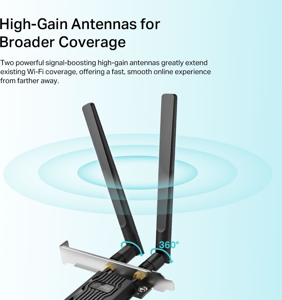 TP-Link AX1800, 2.4GHz/5GHz WLAN, Bluetooth 5.2, PCIe x1