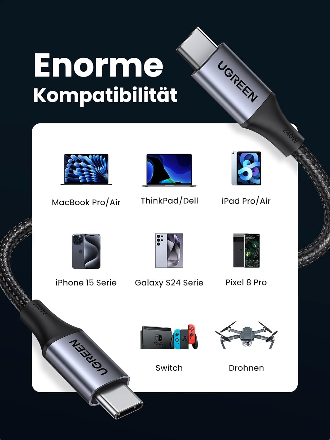 UGREEN USB C Kabel 240W Power Delivery 3.1 Ladekabel USB C auf USB C 1meter UGREEN USB C Kabel 240W Power Delivery 3.1 Ladekabel USB C auf USB C 1meter