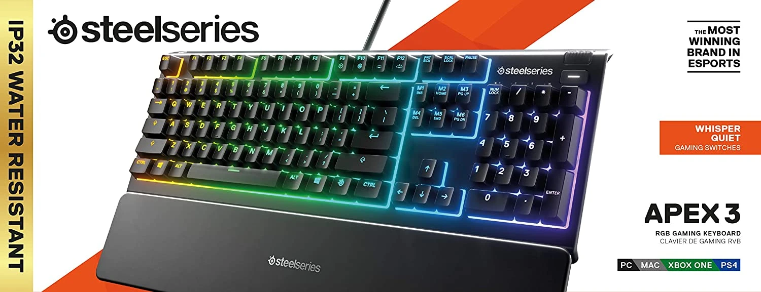 SteelSeries APEX 3, Gaming-Tastatur schwarz, USB, DE