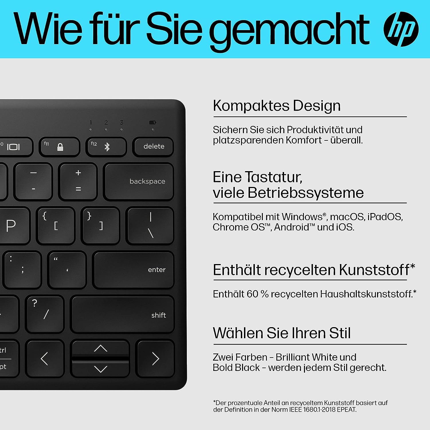 HP 350 Compact Multi-Device Keyboard schwarz, Bluetooth, DE