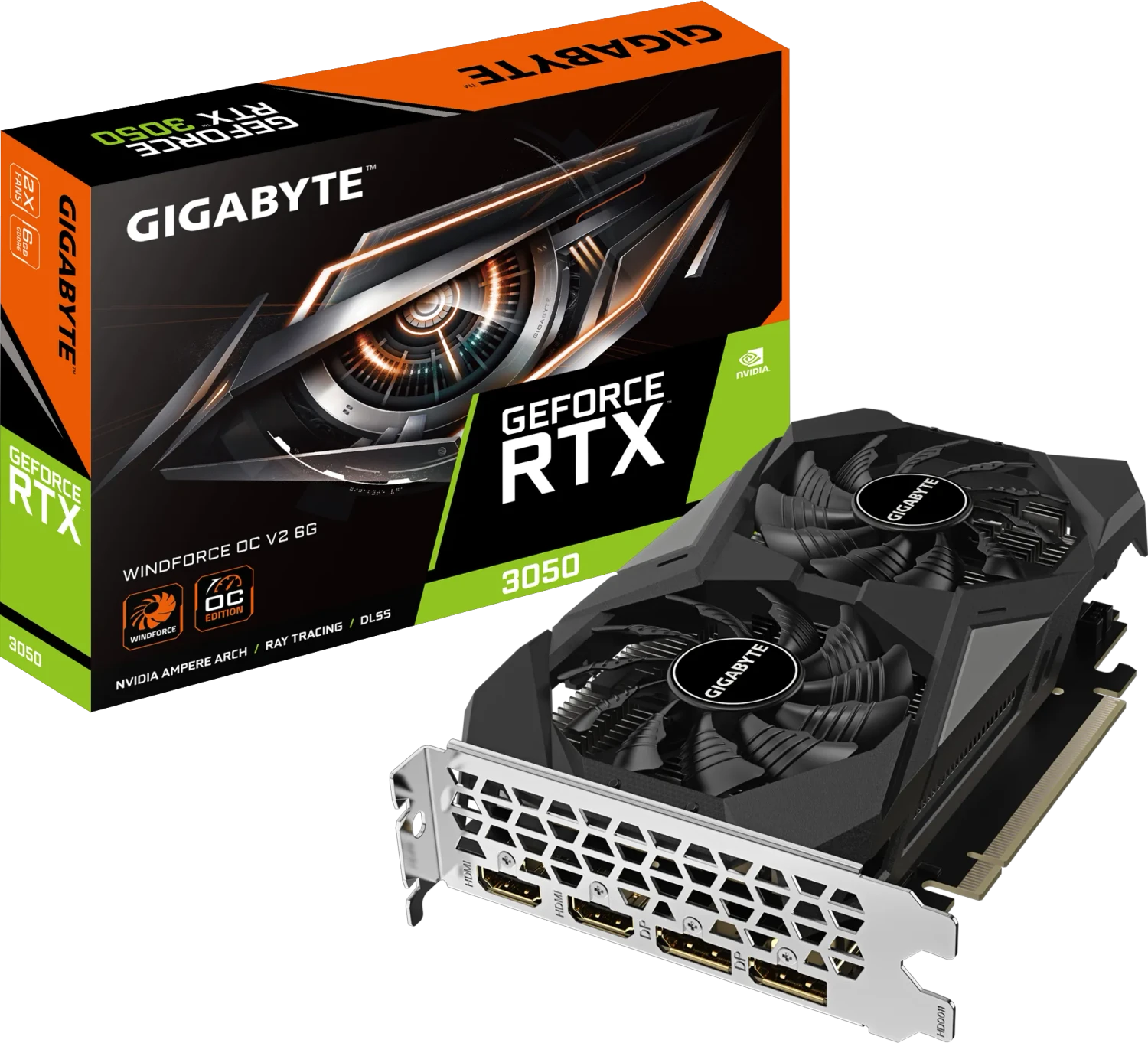 GIGABYTE GeForce RTX 3050 Windforce OC 6G V2, 6GB GDDR6, 2x HDMI, 2x DP