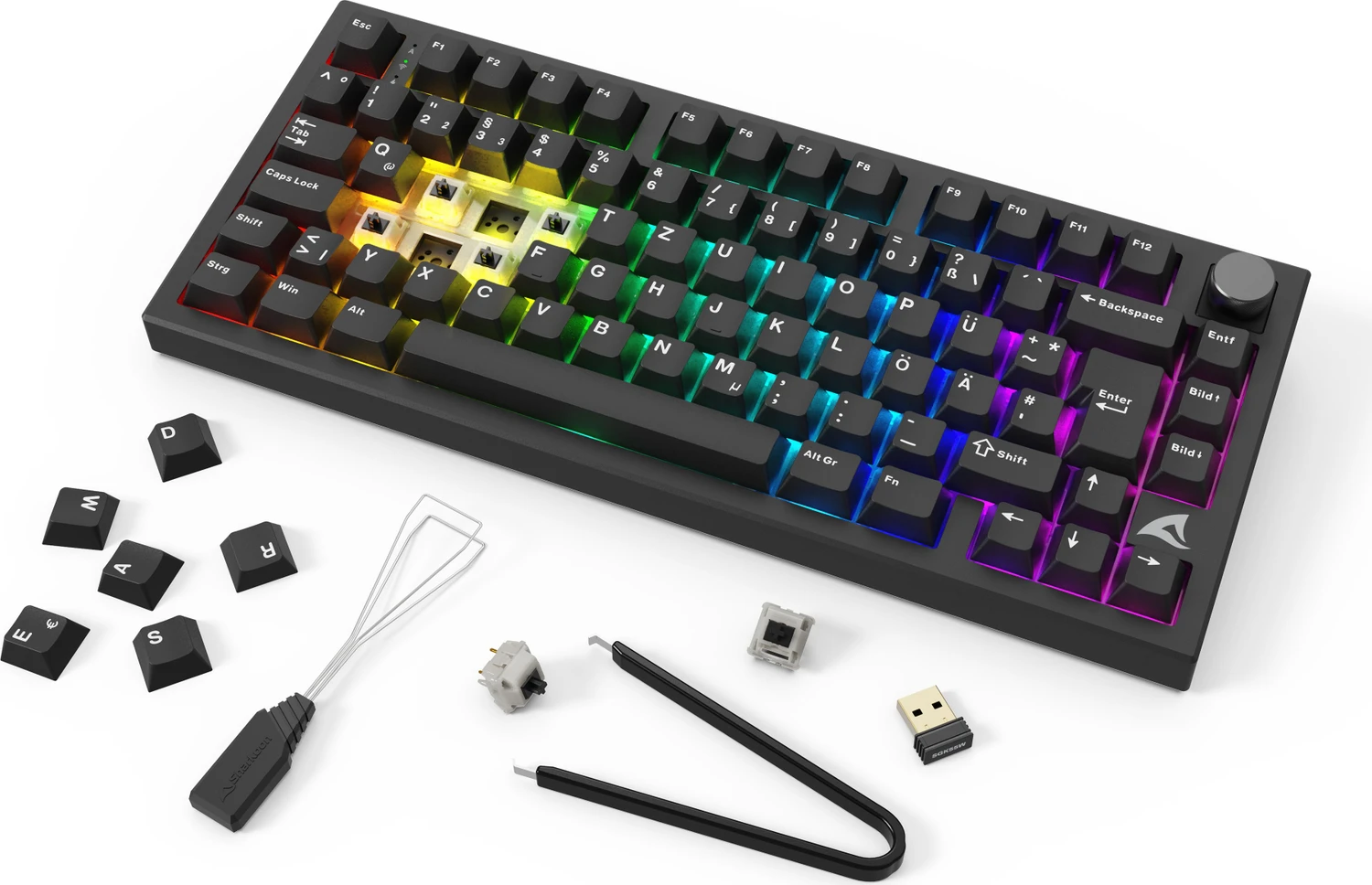 Sharkoon Skiller SGK55W, schwarz, LEDs RGB, hot-swap, Sharkoon Linear, USB, DE