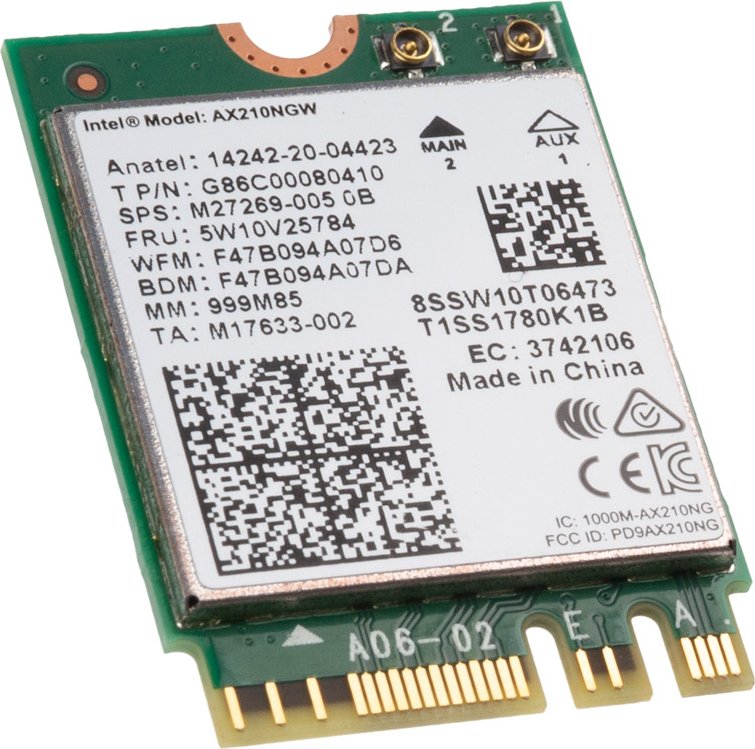 Intel Wi-Fi 6E AX210 Gig+ Modul, AX210 ohne vPro, 2.4GHz/5GHz/6GHz WLAN, Bluetooth 5.2, M.2/A-E-Key