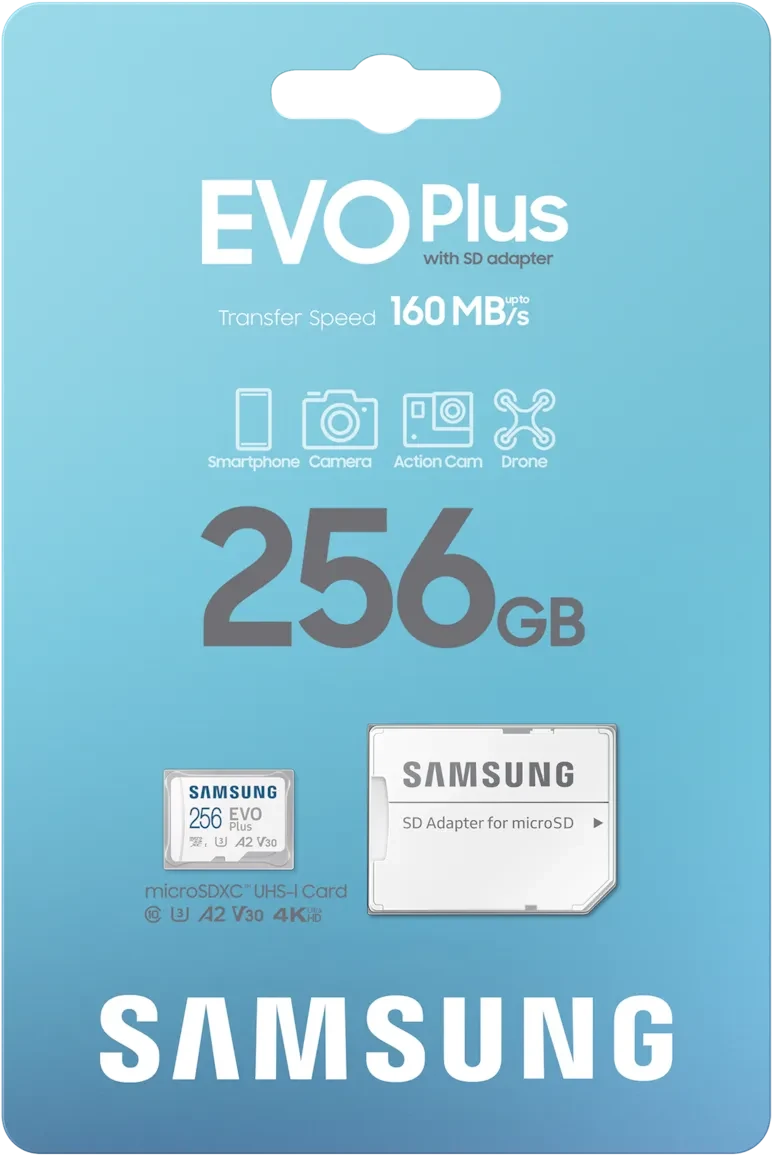 256GB Samsung EVO Plus 2024 R160 microSDXC Kit, UHS-I U3, A2, Class 10