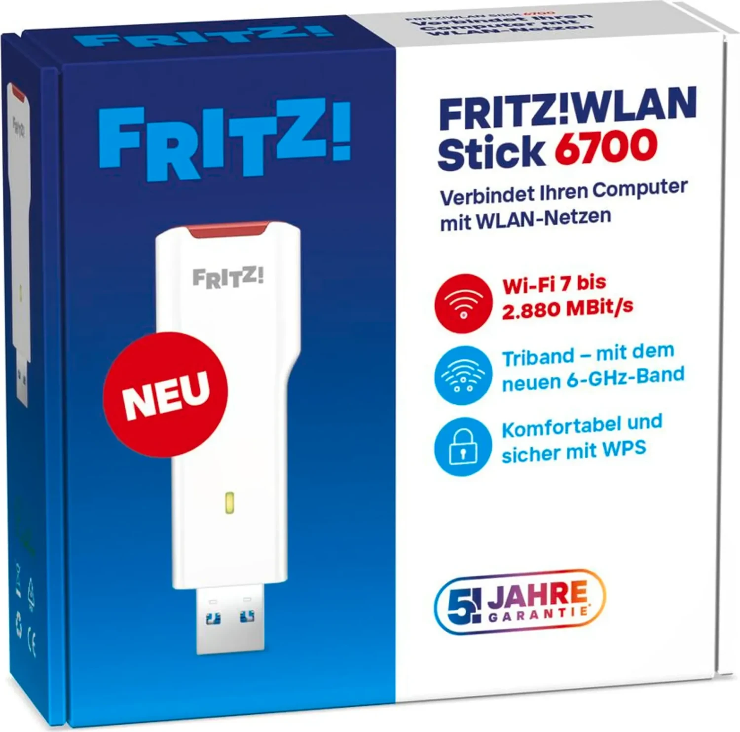 FRITZ! FRITZ!WLAN USB Stick 6700 MU-MIMO, 2.4GHz/5GHz/6GHz WLAN, BE6700, USB-A
