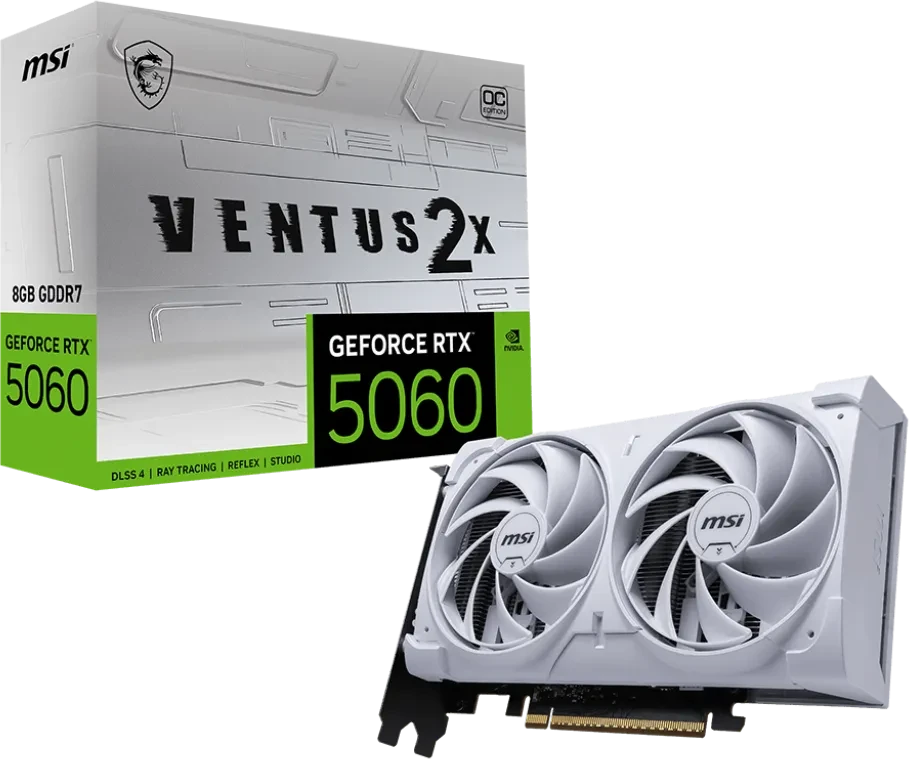 MSI GeForce RTX 5060 8G Ventus 2X OC White, G5060-8V2CW, 8GB GDDR7, HDMI, 3x DP