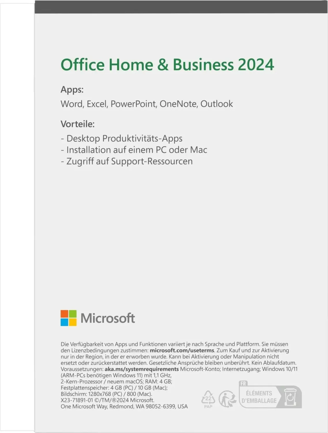 Microsoft Office 2024 Home and Business, PKC (deutsch) (PC/MAC)