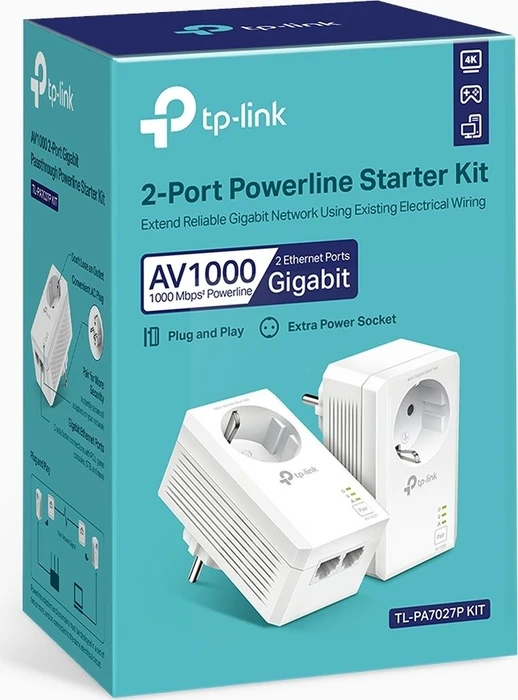 TP-Link TL-PA7027P KIT – AV1000 Powerline-Set mit Steckdose und Gigabit-LAN
