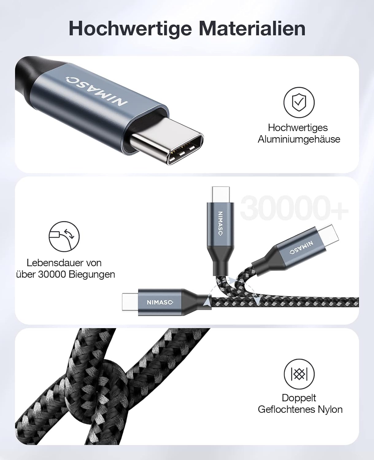 USB Typ C auf USB Typ C Lade / Datenkabel 1 meter ,Nimaso,100W Lade/Datenkabel