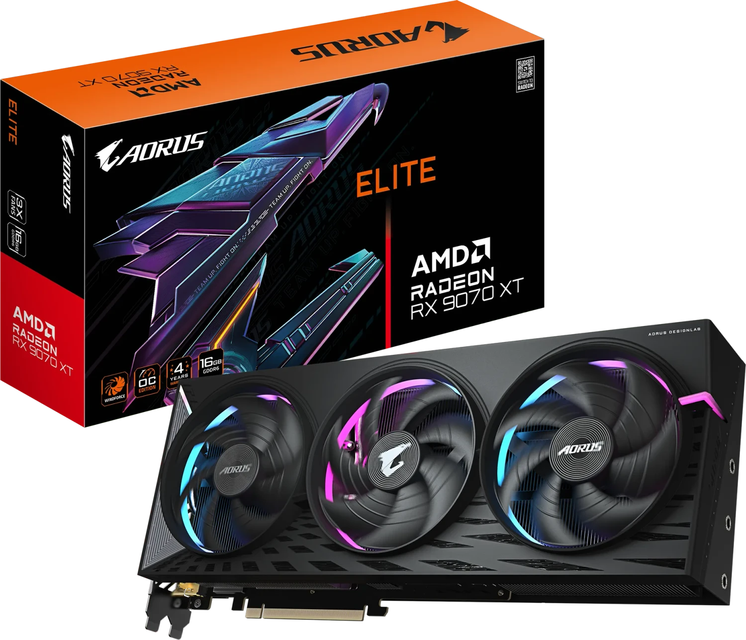 GIGABYTE AORUS Radeon RX 9070 XT Elite 16G, 16GB GDDR6, 2x HDMI, 2x DP