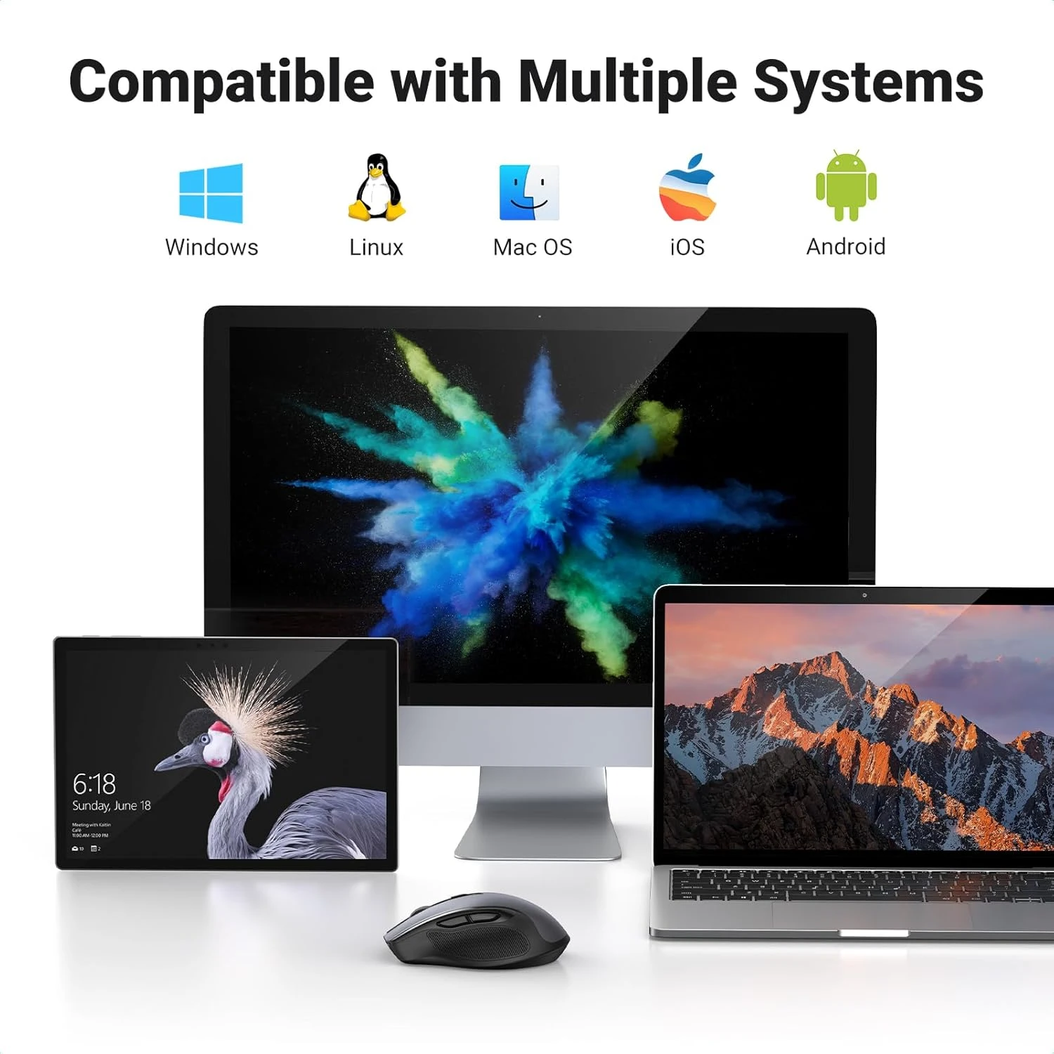 Ugreen MU006 Ergonomic 2.4G Wireless Mouse, schwarz, USB