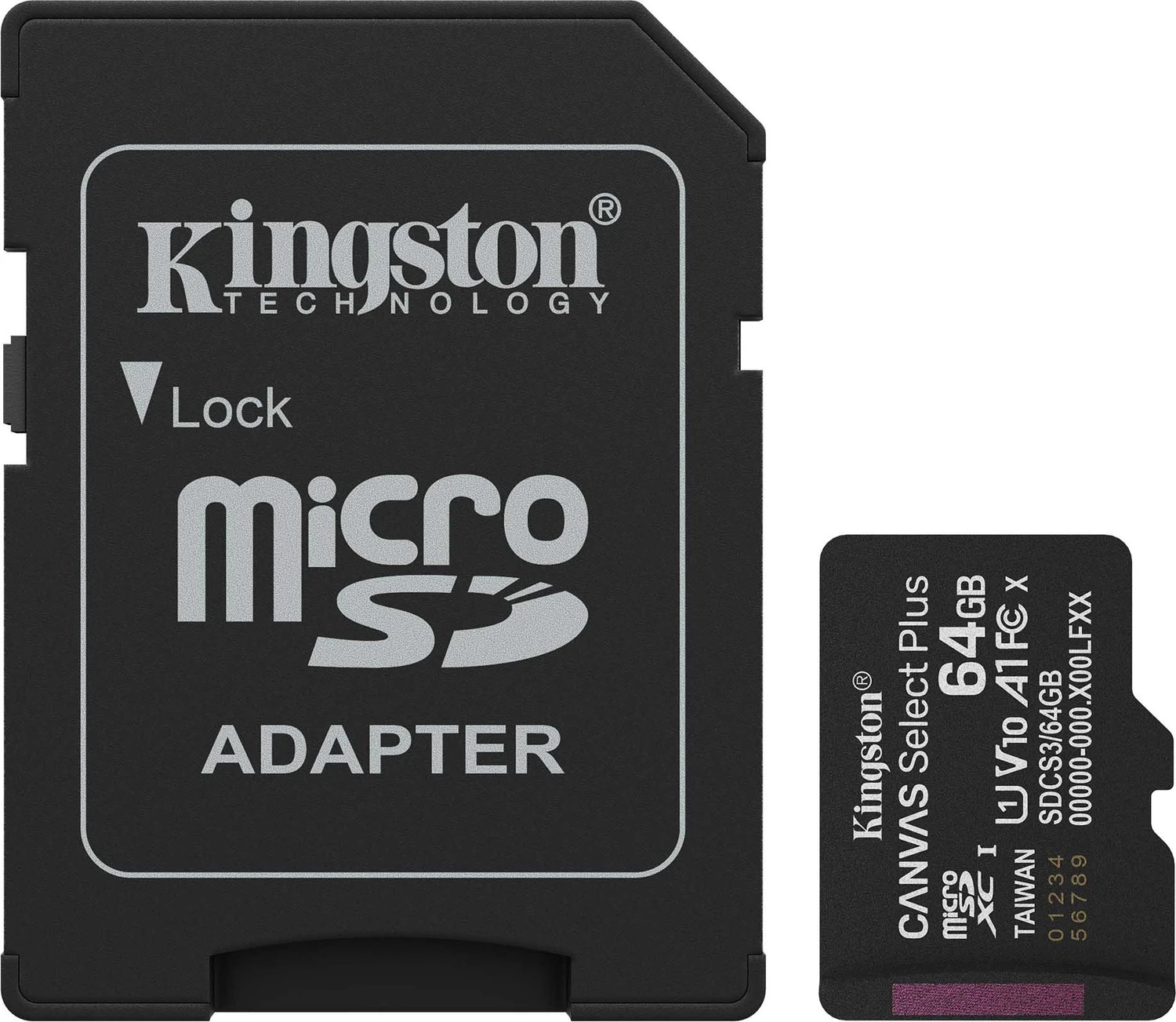 Kingston Canvas Select Plus Gen3 R100 microSDXC 64GB Kit, UHS-I U1, A1, Class 10
