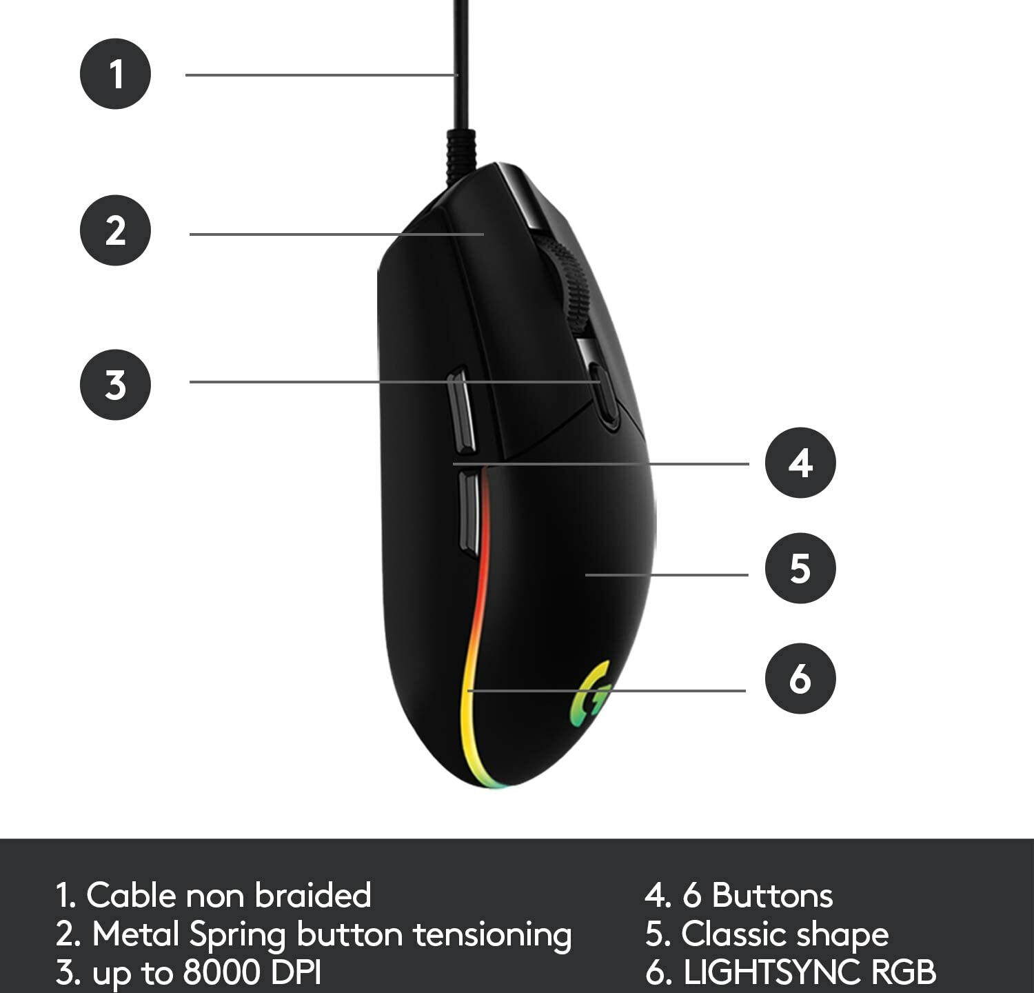 Logitech G203 Lightsync schwarz, USB