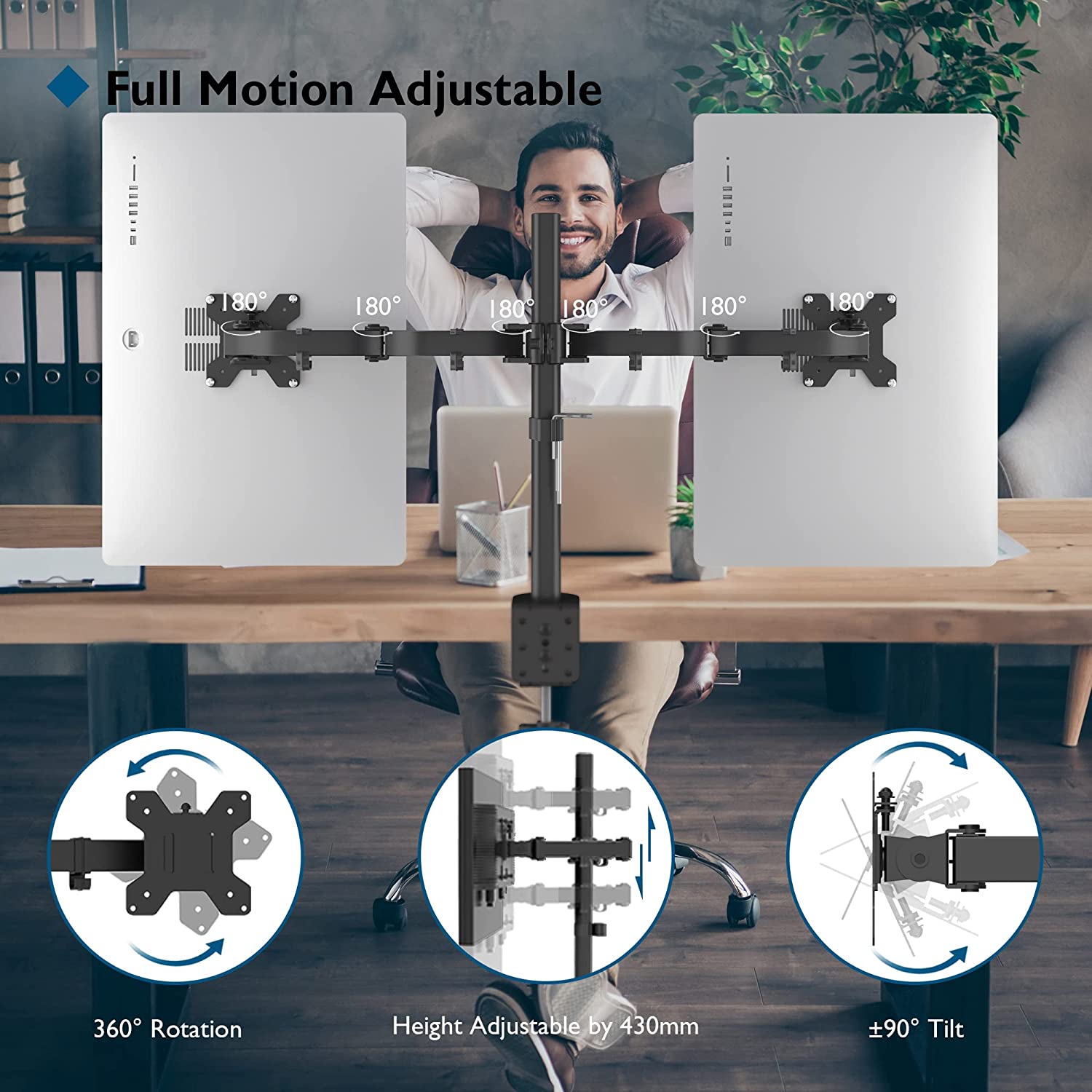 BONTEC Monitor Halterung für 2 TFTs Höhenverstellbar