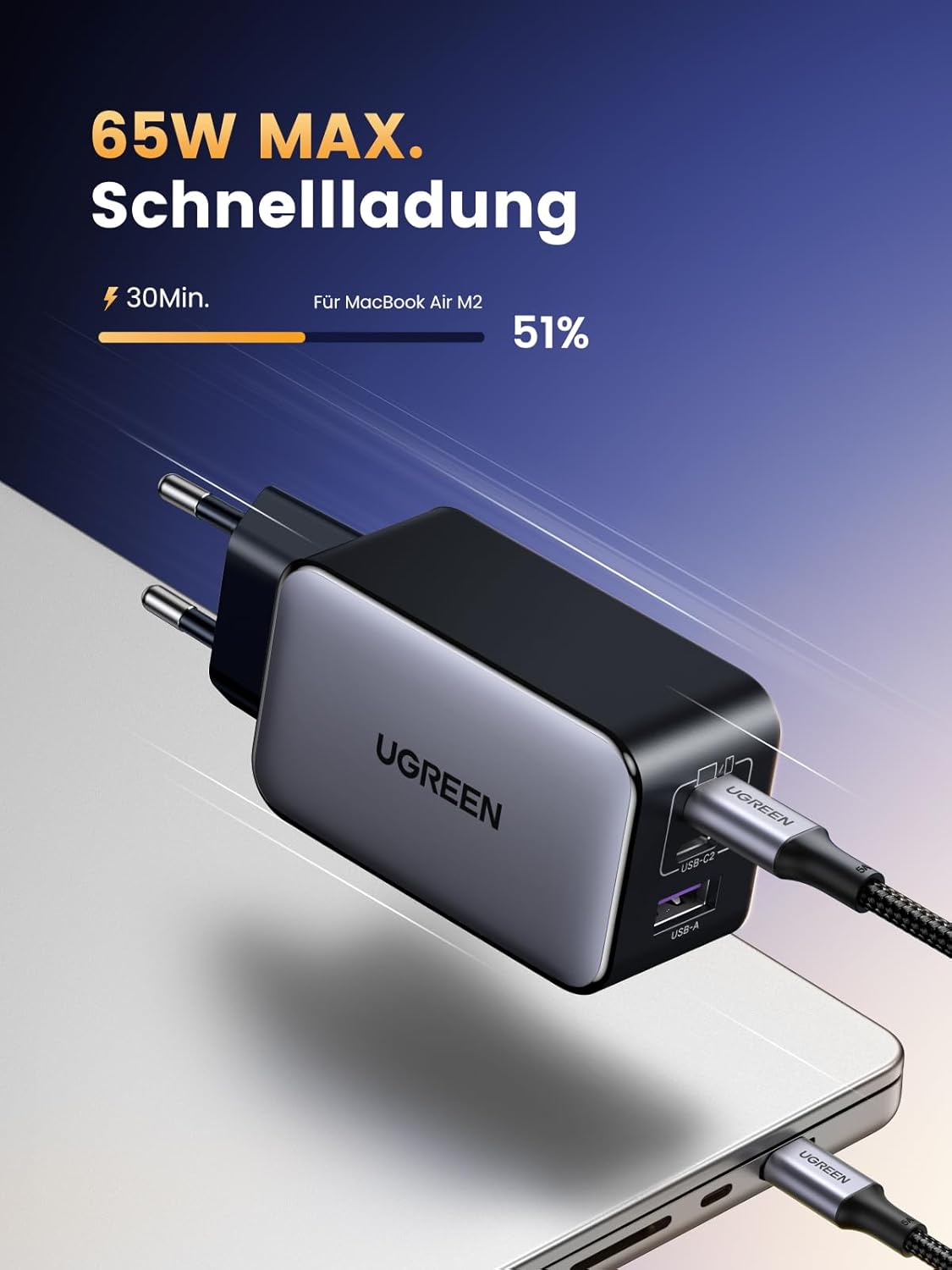 UGREEN Nexode USB C Ladegerät 65W GaN Charger 3-Port PD Netzteil